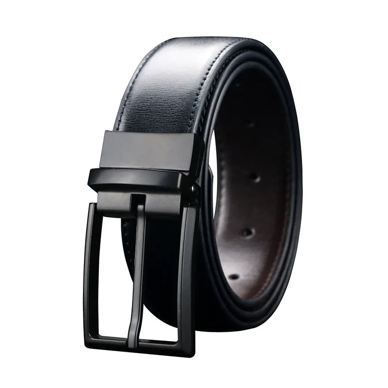Maikun Belt Men's Reversible Leather Dress Belt Metal Pin Rotated Buckle Fashion Luxury Brand Male Belt High Quality Waistband