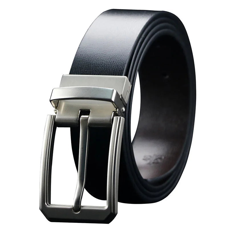 Maikun Belt Men's Reversible Leather Dress Belt Metal Pin Rotated Buckle Fashion Luxury Brand Male Belt High Quality Waistband