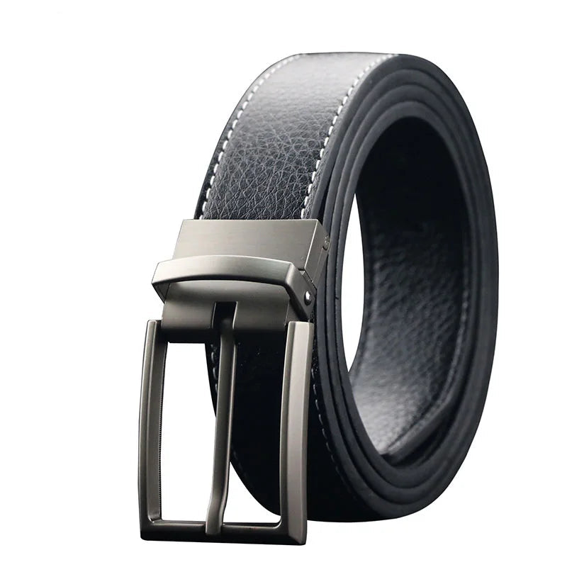 Maikun Belt Men's Reversible Leather Dress Belt Metal Pin Rotated Buckle Fashion Luxury Brand Male Belt High Quality Waistband
