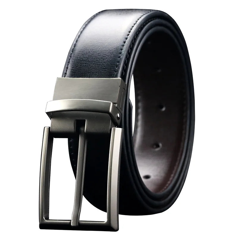 Maikun Belt Men's Reversible Leather Dress Belt Metal Pin Rotated Buckle Fashion Luxury Brand Male Belt High Quality Waistband