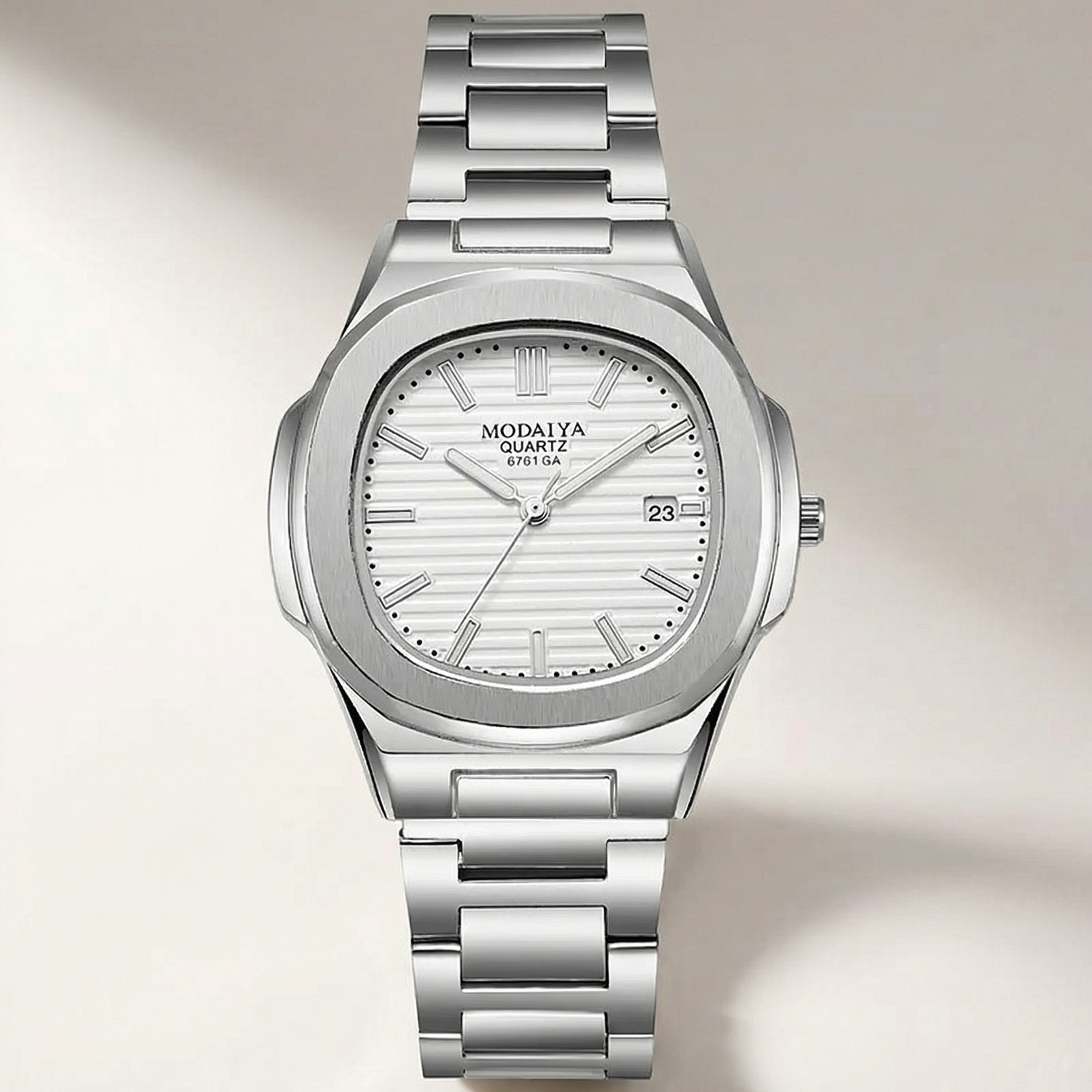 Lorqen Lisbon – Montre carrée élégante à quartz avec bracelet en acier inoxydable