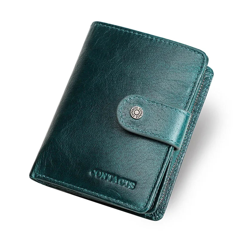 CONTACT'S Genuine Leather RFID Vintage Wallet Men With Coin Pocket Short Wallets Small Zipper Wallet With Card Holders Man Purse