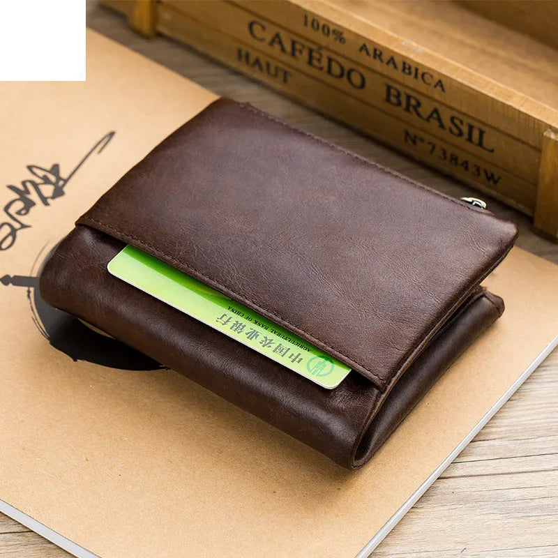 BULLCAPTAIN Genuine Leather RFID Men Wallet Credit Business Card Holders Double Zipper Cowhide Leather Wallet Purse Carteira 021
