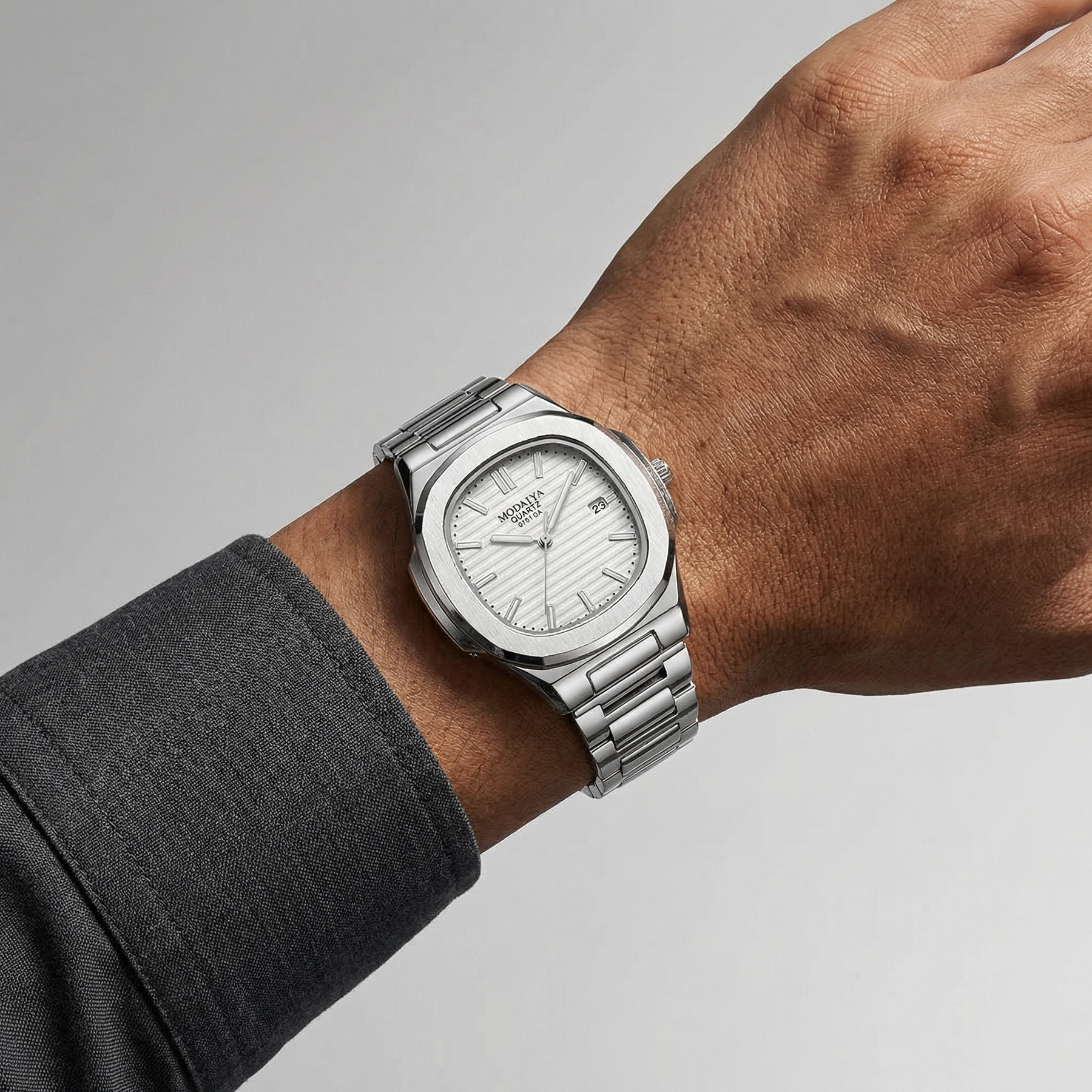 Lorqen Lisbon – Montre carrée élégante à quartz avec bracelet en acier inoxydable