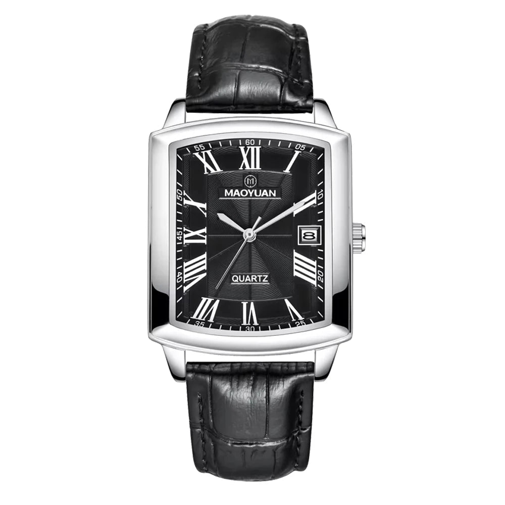 New Square European and American Casual Leather Quartz Watch Waterproof Sports Calendar Roman Digital watches for man