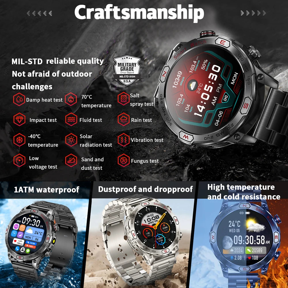 Smartwatch Rugged Military Bluetooth Fitness Tracker