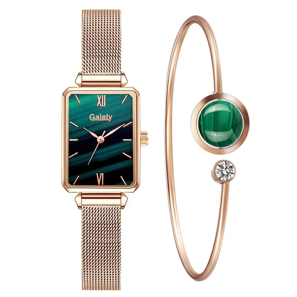 New Women Watch Luxury Bracelet Set Fashion Square Ladies Quartz Watch
