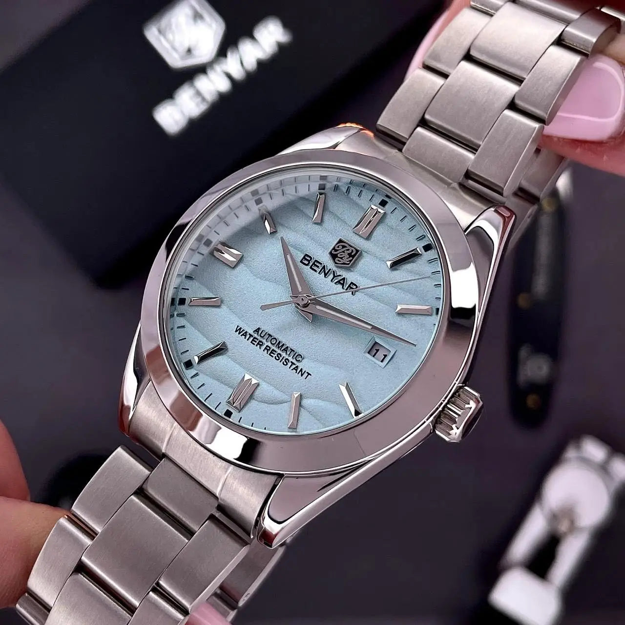 Benyar 2024 areia estrada venda quente 40mm relógio mecânico 316l aço inoxidável 50m à prova dwaterproof água z relógio mecânico automático masculino