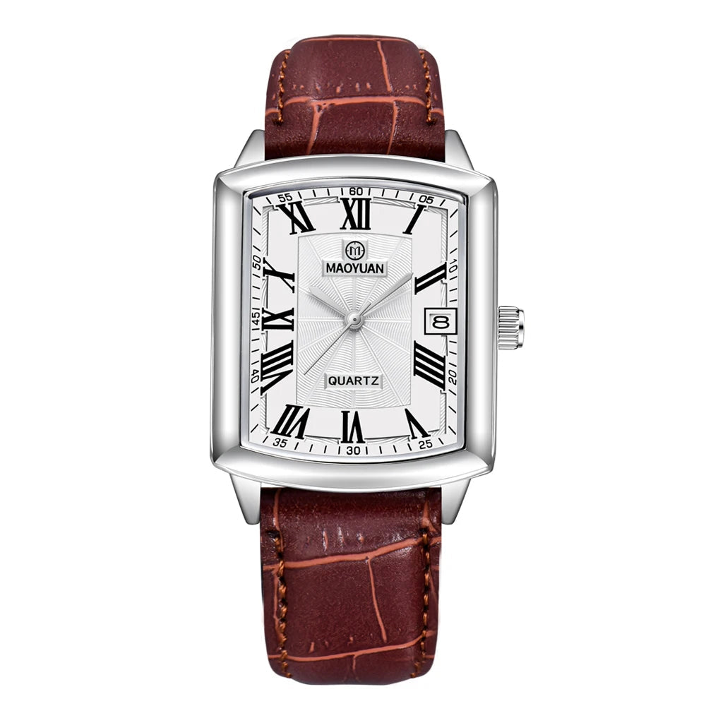 New Square European and American Casual Leather Quartz Watch Waterproof Sports Calendar Roman Digital watches for man