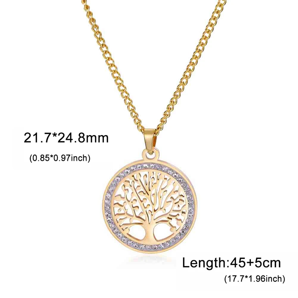 Lemegeton Zircon Tree of Life Necklace Women Stainless Steel Jewelry Round Charm Lucky Accessories Party Valentine's Day Gifts