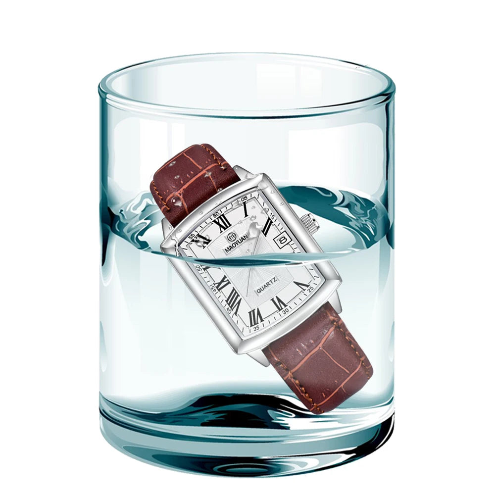 New Square European and American Casual Leather Quartz Watch Waterproof Sports Calendar Roman Digital watches for man