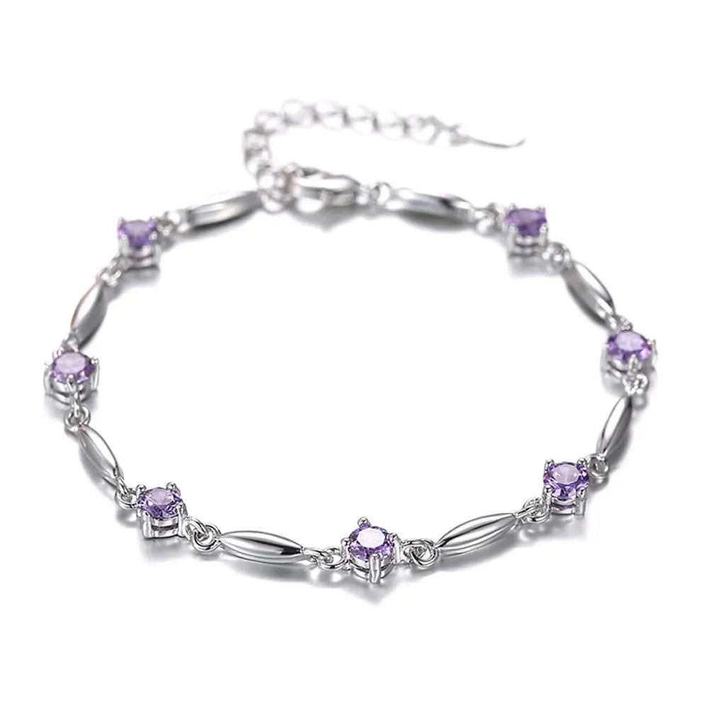 S925 Sterling Silver Bracelet Zircon Sweet Delicate Amethyst Bracelet Jewelry For Women, Christmas Gifts