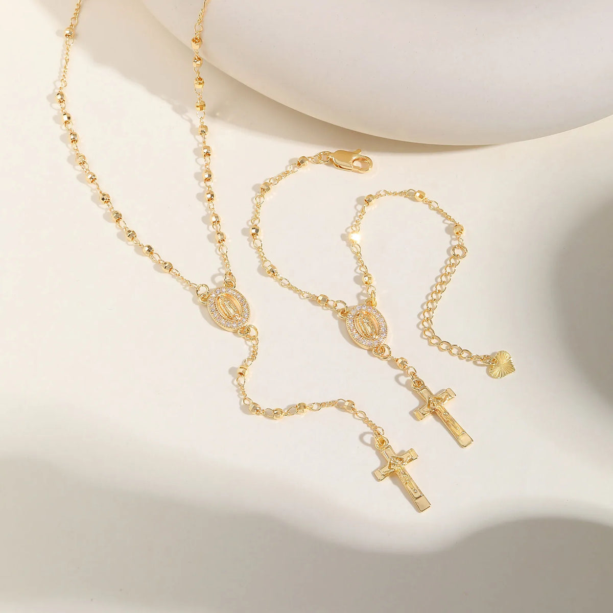 Elegant Virgin Mary Y-Shaped Rosary Necklace
