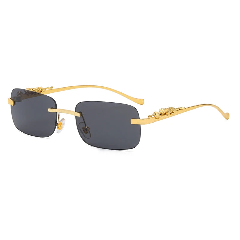 Gold Black Rectangular Sunglasses With Metal Hinge Rimless Metal sunglasses Summer fashion Travel Street Photo Sunglasses