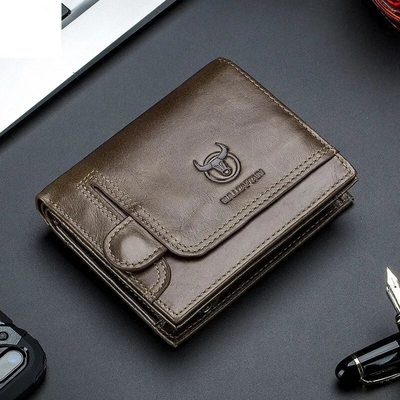 BULLCAPTAIN Men RFID Blocking Bifold Wallet Genuine Leather Card Holder Wallets with 15 Card Slots