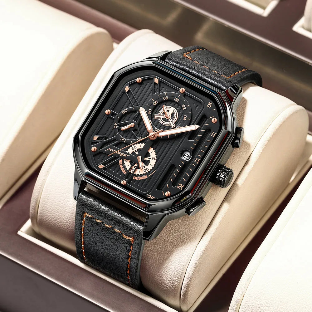Montre chronographe de luxe pour homme Lorqen Copenhagen en cuir