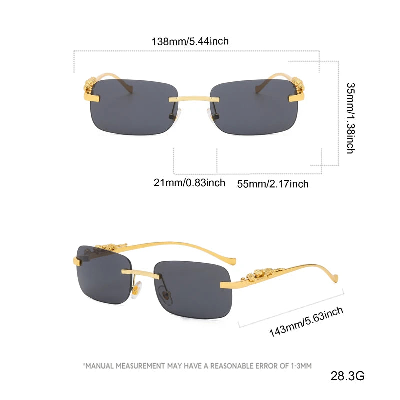 Gold Black Rectangular Sunglasses With Metal Hinge Rimless Metal sunglasses Summer fashion Travel Street Photo Sunglasses
