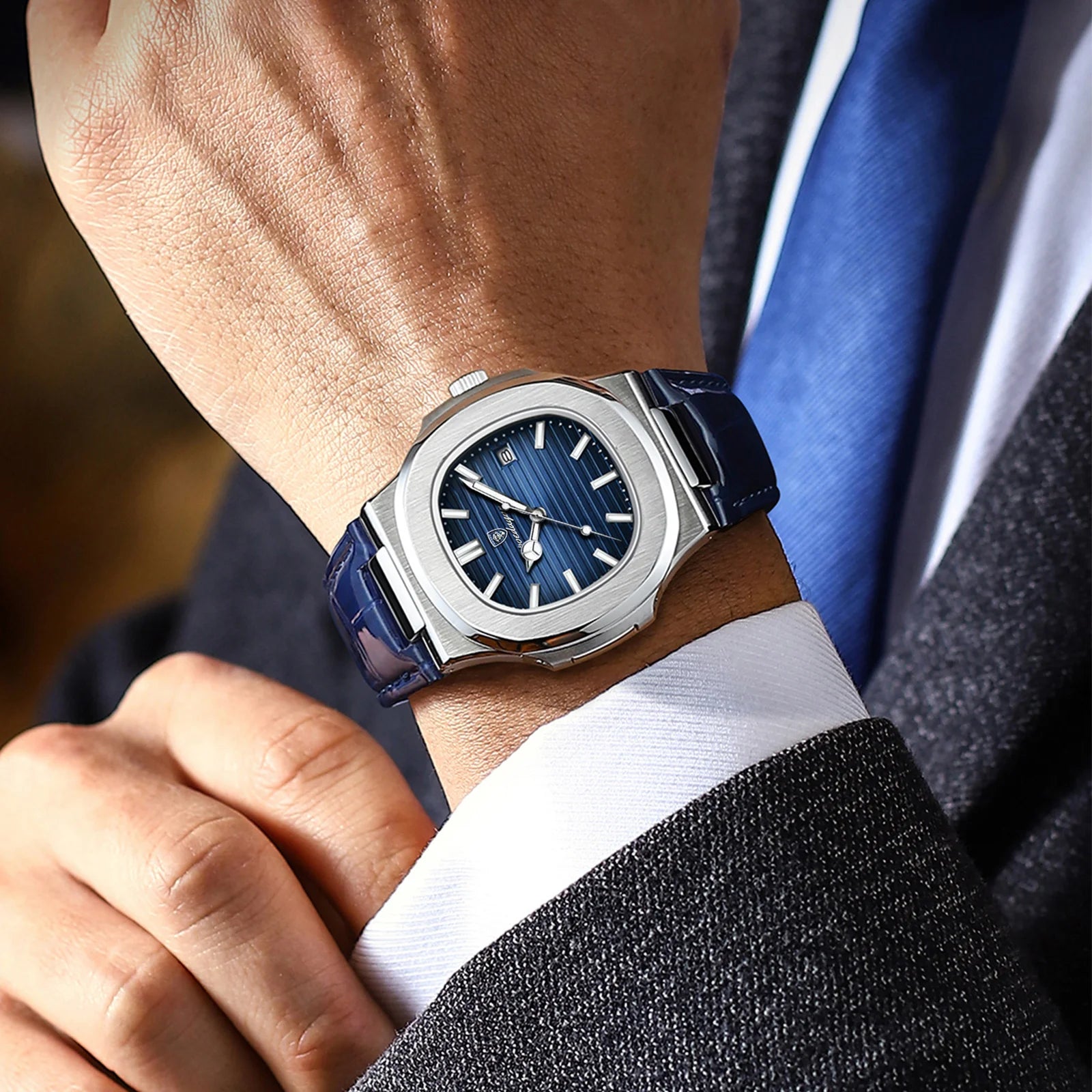 Top Luxury Man Watch Date Waterproof Luminous Leather Watches For Men High Quality Square Men's Quartz Wristwatch Reloj