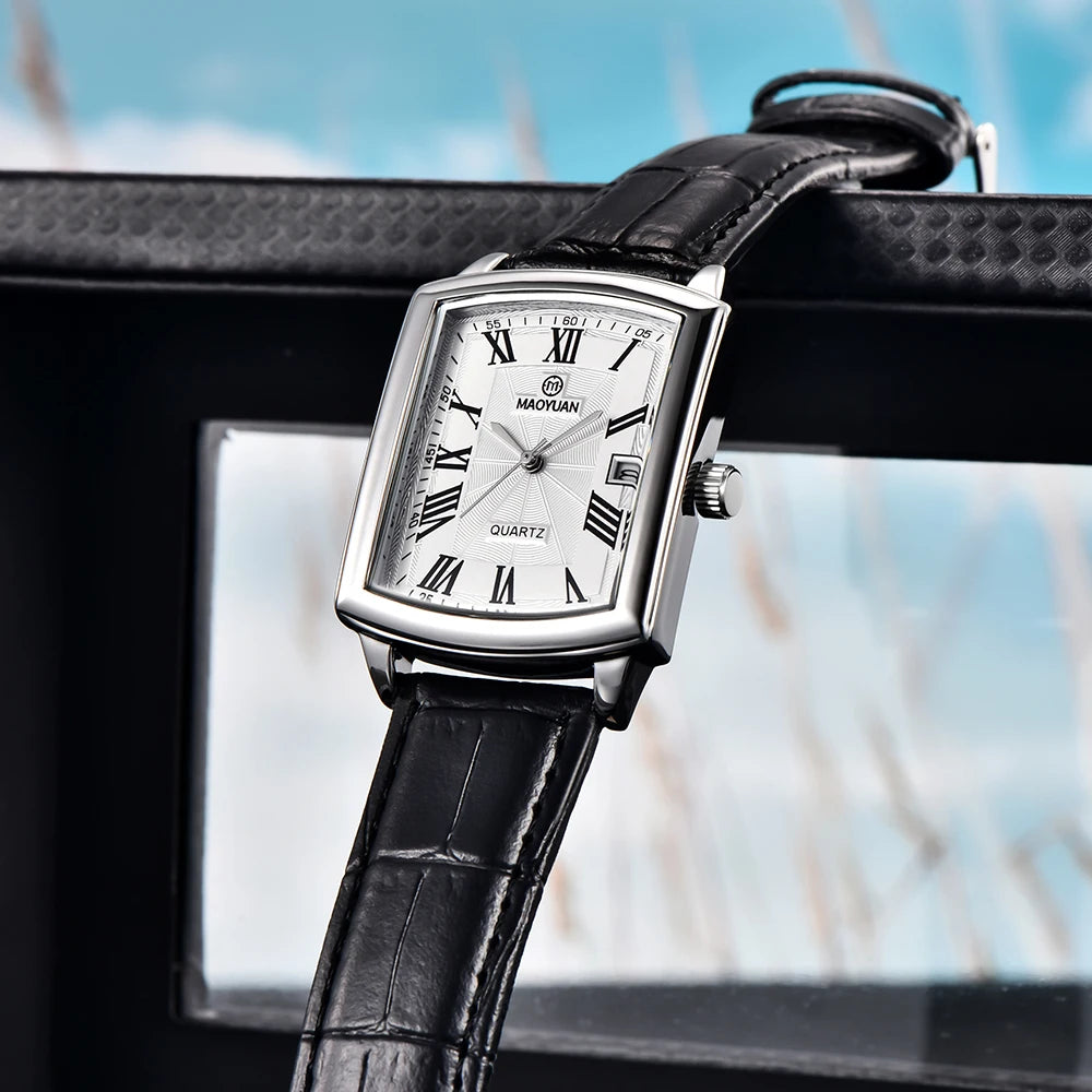 New Square European and American Casual Leather Quartz Watch Waterproof Sports Calendar Roman Digital watches for man