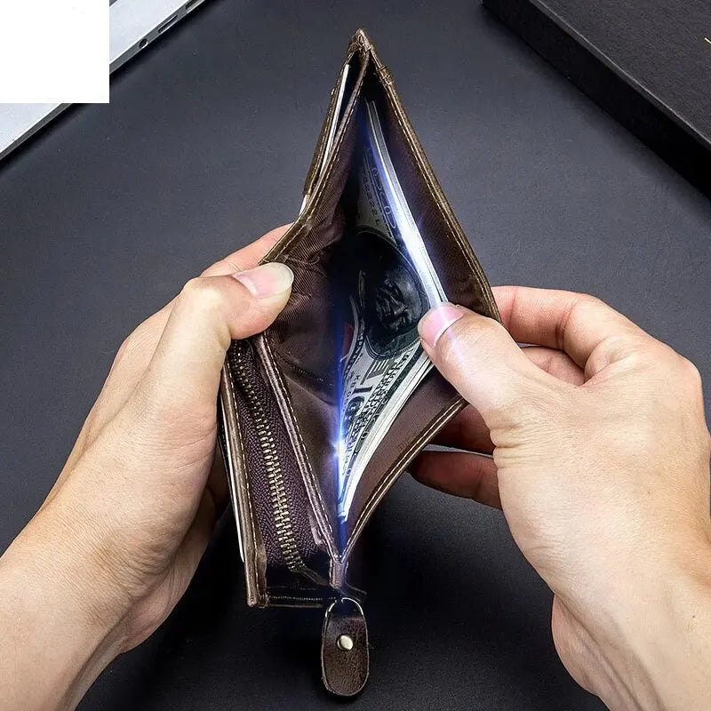 BULLCAPTAIN Men RFID Blocking Bifold Wallet Genuine Leather Card Holder Wallets with 15 Card Slots