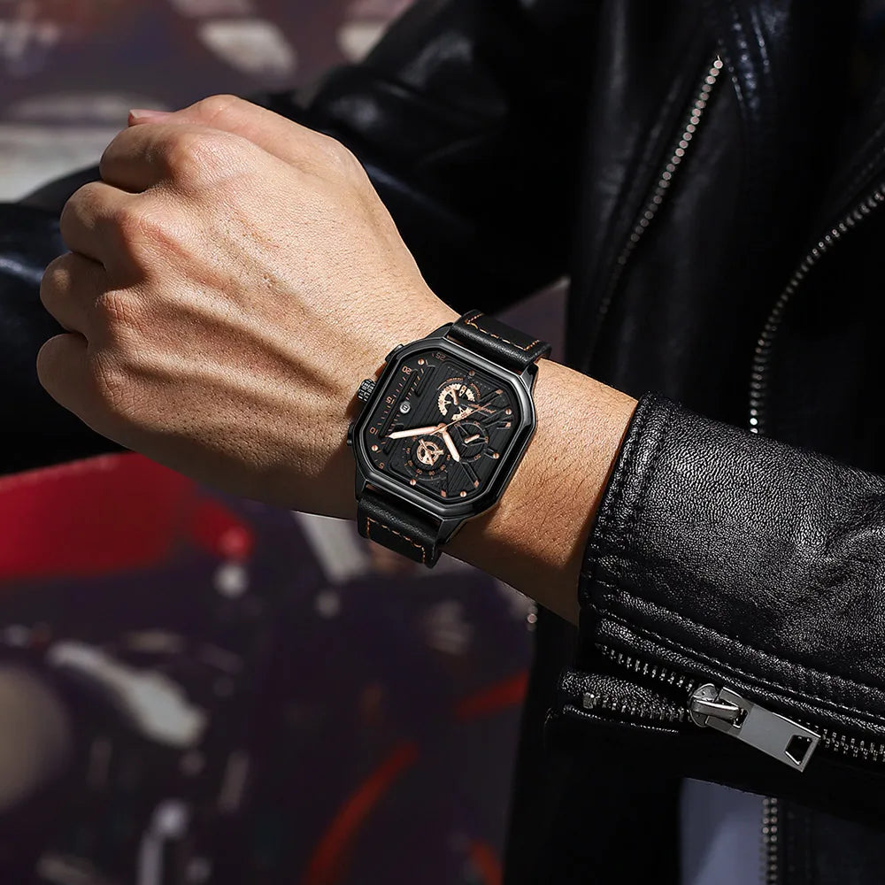 Montre chronographe de luxe pour homme Lorqen Copenhagen en cuir