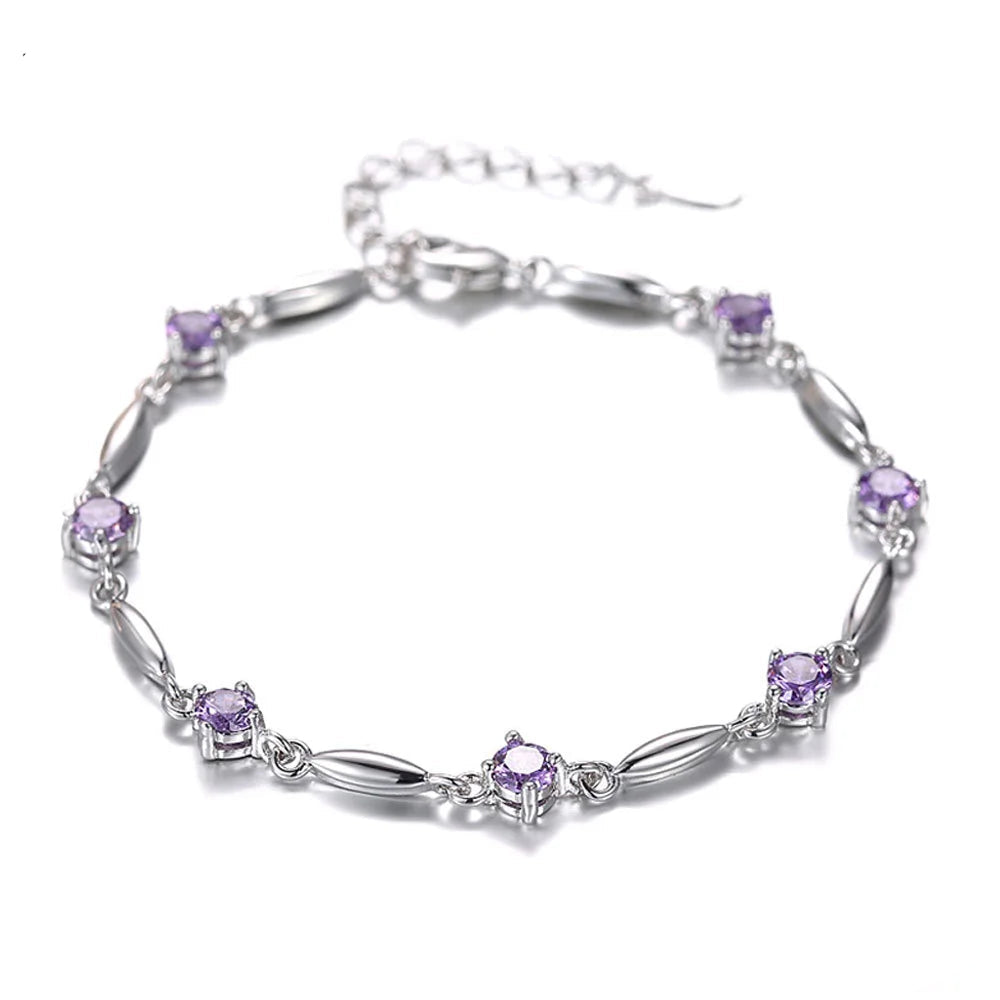 S925 Sterling Silver Bracelet Zircon Sweet Delicate Amethyst Bracelet Jewelry For Women, Christmas Gifts