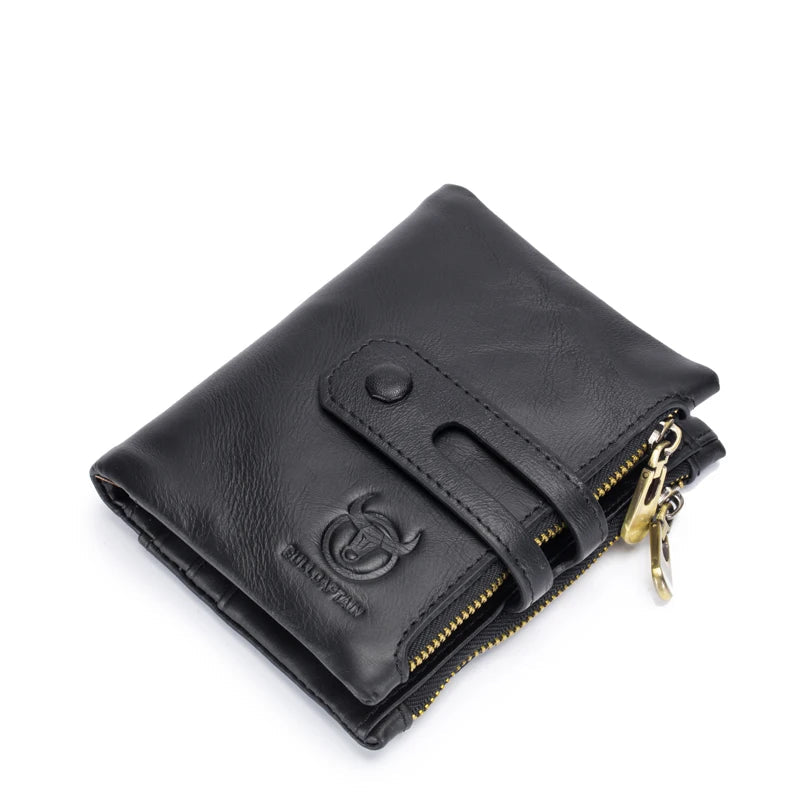 BULLCAPTAIN Genuine Leather RFID Men Wallet Credit Business Card Holders Double Zipper Cowhide Leather Wallet Purse Carteira 021