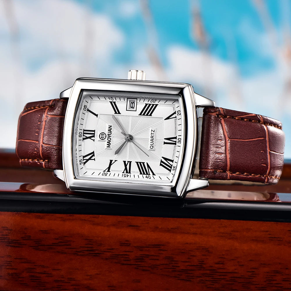 New Square European and American Casual Leather Quartz Watch Waterproof Sports Calendar Roman Digital watches for man