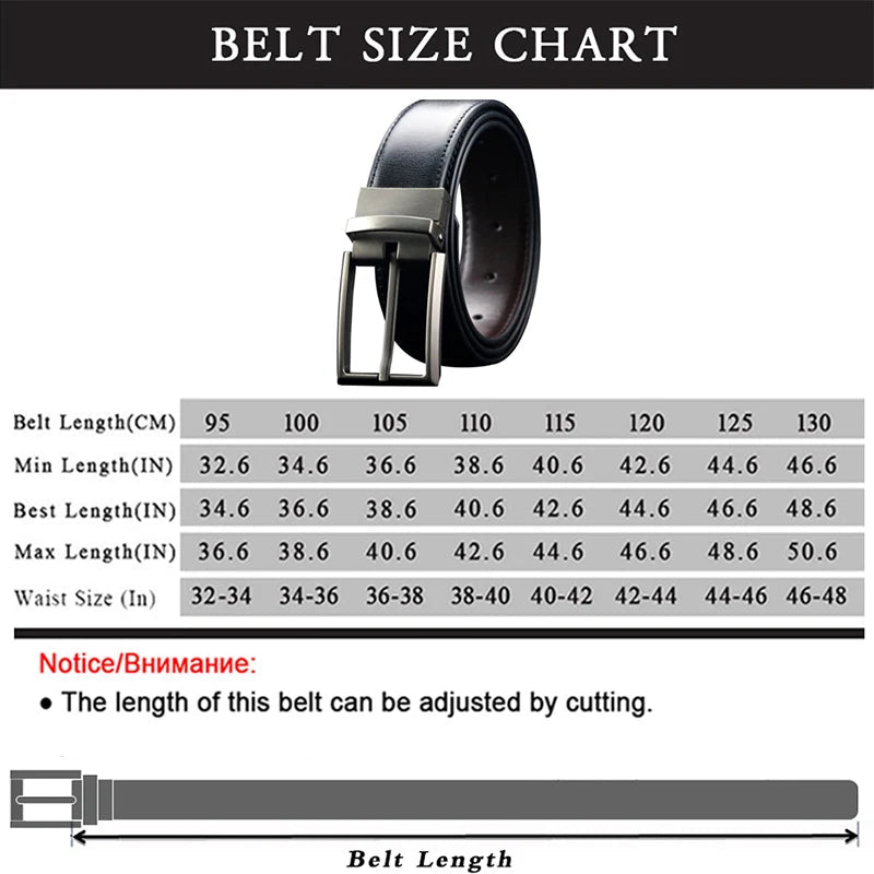 Maikun Belt Men's Reversible Leather Dress Belt Metal Pin Rotated Buckle Fashion Luxury Brand Male Belt High Quality Waistband