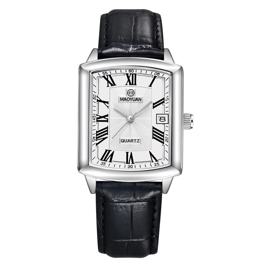 New Square European and American Casual Leather Quartz Watch Waterproof Sports Calendar Roman Digital watches for man