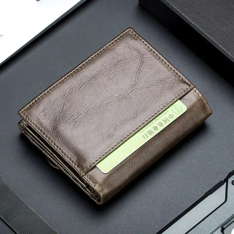 BULLCAPTAIN Men RFID Blocking Bifold Wallet Genuine Leather Card Holder Wallets with 15 Card Slots