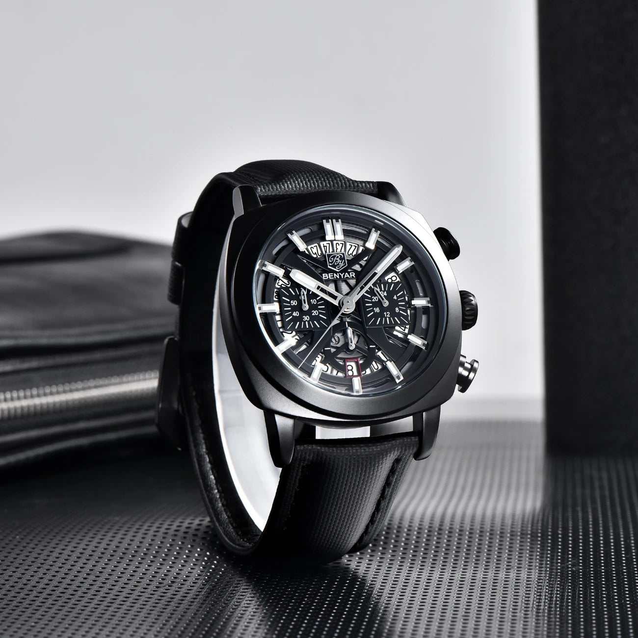 Benyar design 2025 relógio de quartzo masculino 43mm mostrador luminoso 50m resistente à água anti-reflexo cronógrafo elegante