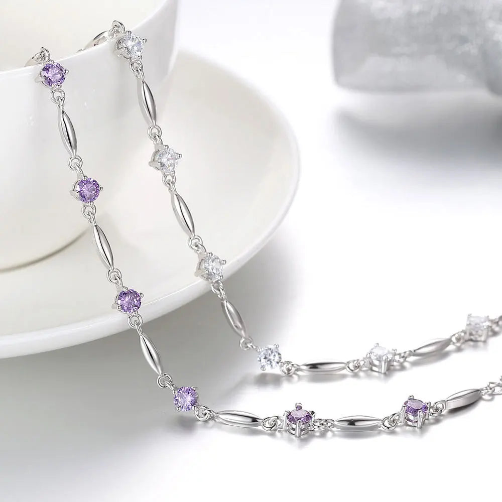 S925 Sterling Silver Bracelet Zircon Sweet Delicate Amethyst Bracelet Jewelry For Women, Christmas Gifts