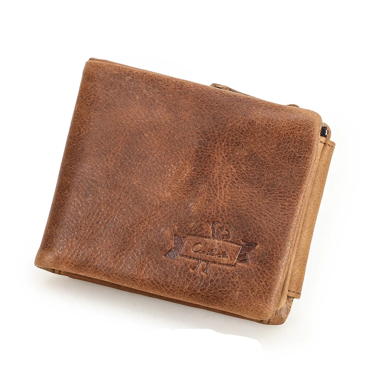 CONTACT'S Genuine Crazy Horse Leather Men Wallets Vintage Trifold Wallet Zip Coin Pocket Purse Cowhide Leather Wallet For Mens