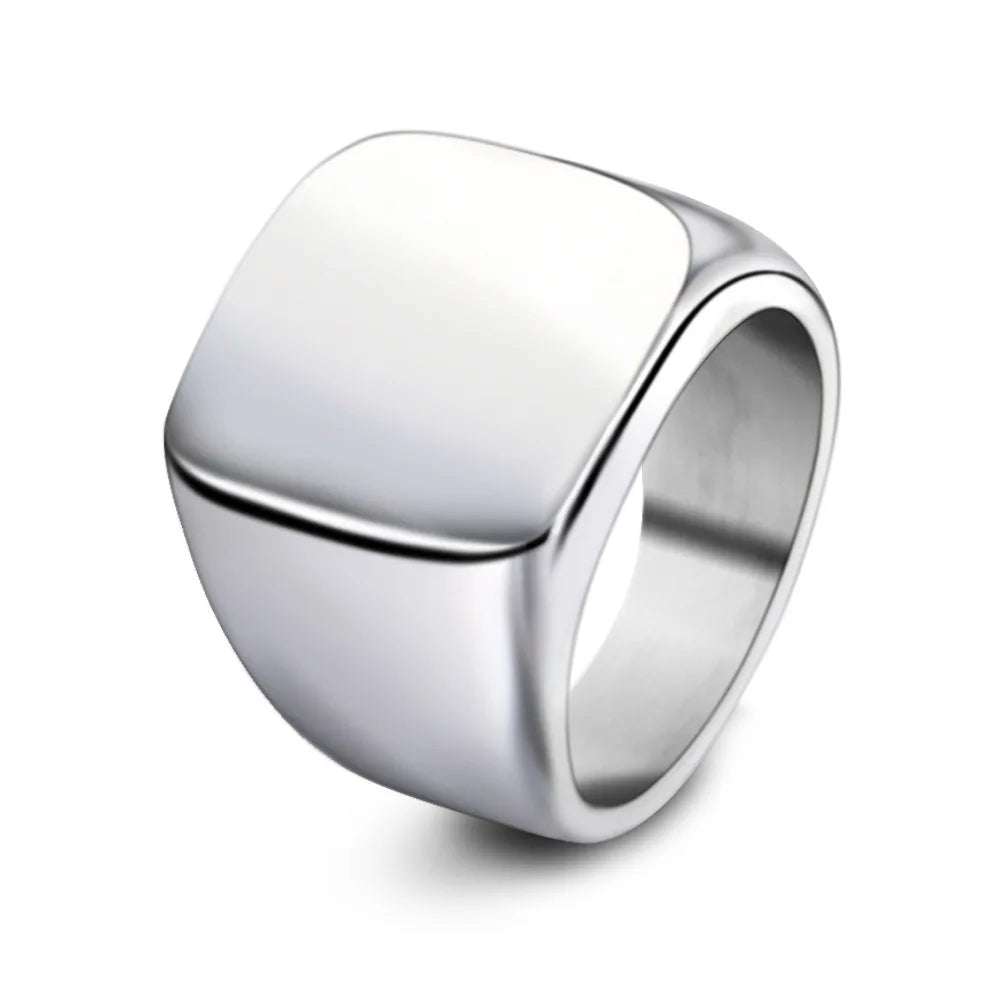 HNSP 316L Stainless Steel Square Signet Ring For Men 14MM Wide Male Finger Jewelry Accessories