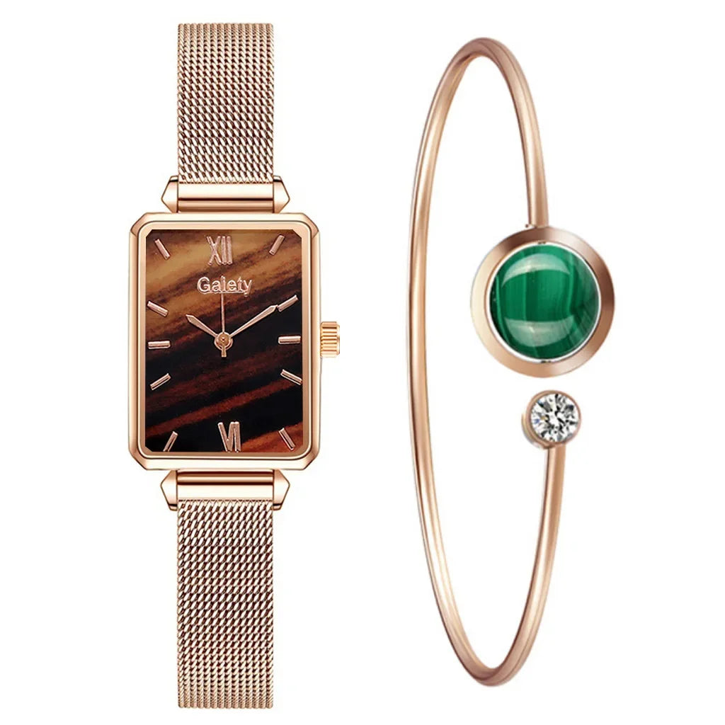 New Women Watch Luxury Bracelet Set Fashion Square Ladies Quartz Watch