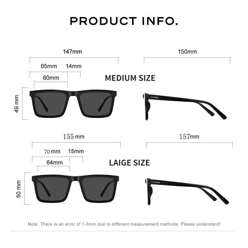 CAPONI náilon polarizado óculos de sol acetato de alta qualidade quadrado design plano óculos de sol para homem uv400 proteger preto tons cp7499 oculos masculinos oculos de sol masculino polarizado