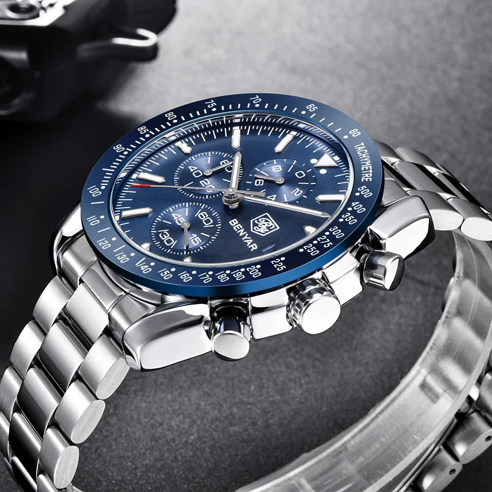 Relógio masculino benyar marca superior de luxo aço completo negócios relógio quartzo masculino casual à prova dwaterproof água esportes relógios relogio masculino