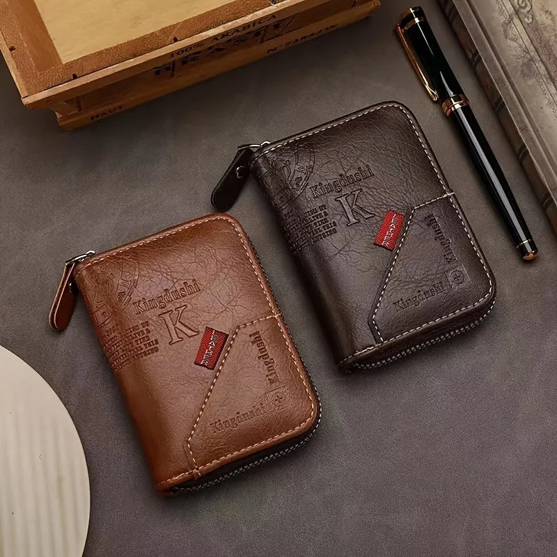 Vintage-Inspired Compact PU Leather Wallet - Multiple Card Slots, Portable Credit Card Holder, Stylish Retro Design