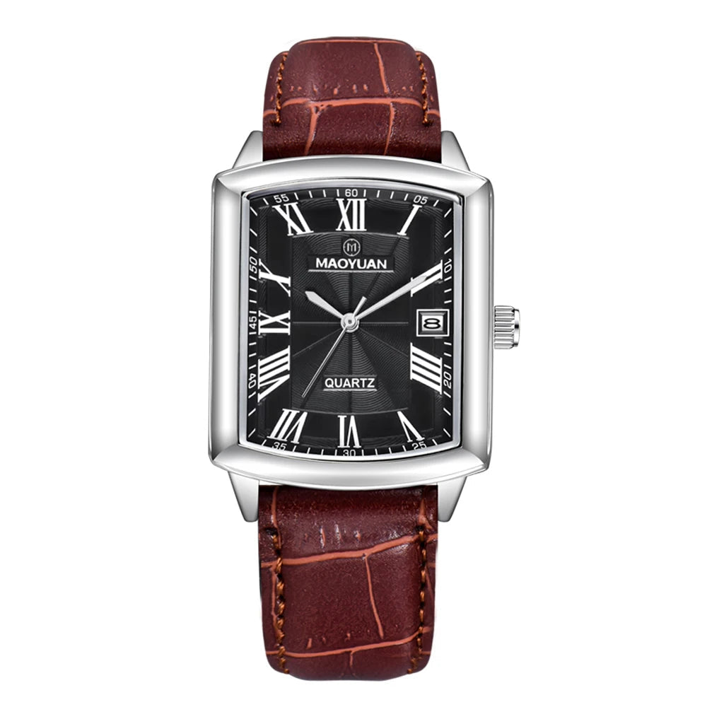 New Square European and American Casual Leather Quartz Watch Waterproof Sports Calendar Roman Digital watches for man
