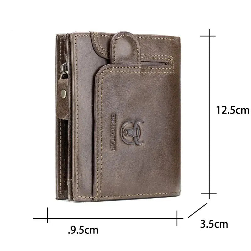 BULLCAPTAIN Men RFID Blocking Bifold Wallet Genuine Leather Card Holder Wallets with 15 Card Slots