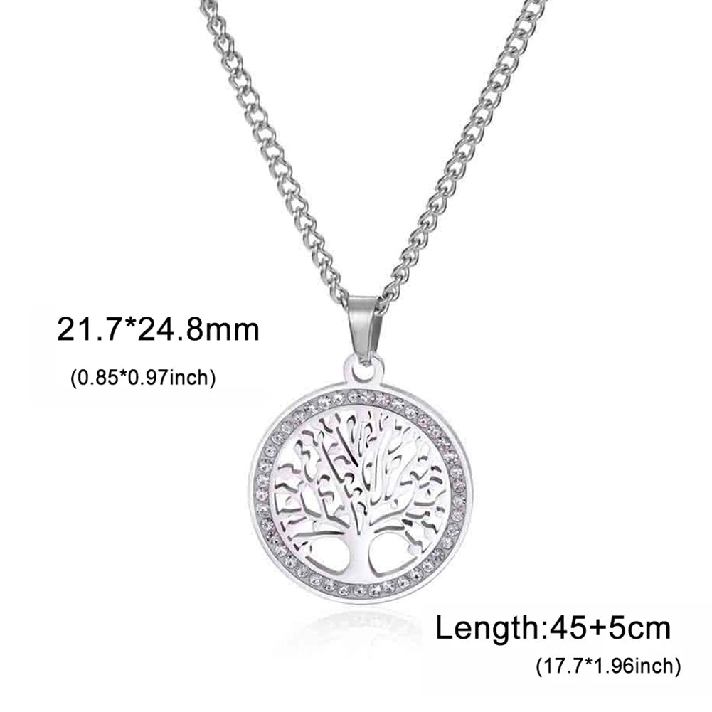 Lemegeton Zircon Tree of Life Necklace Women Stainless Steel Jewelry Round Charm Lucky Accessories Party Valentine's Day Gifts