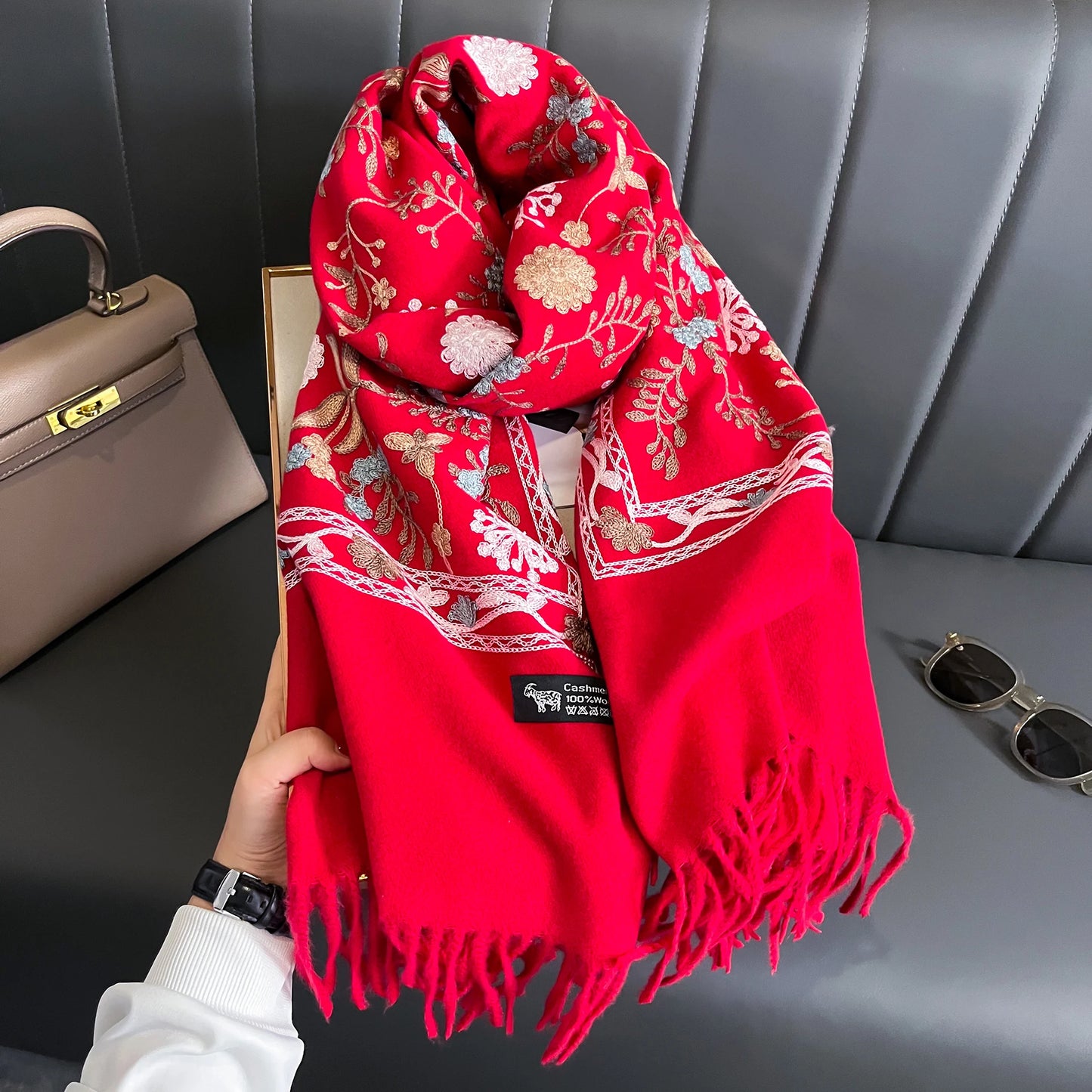 Luxurious Embroidered Cashmere Scarf for Women
