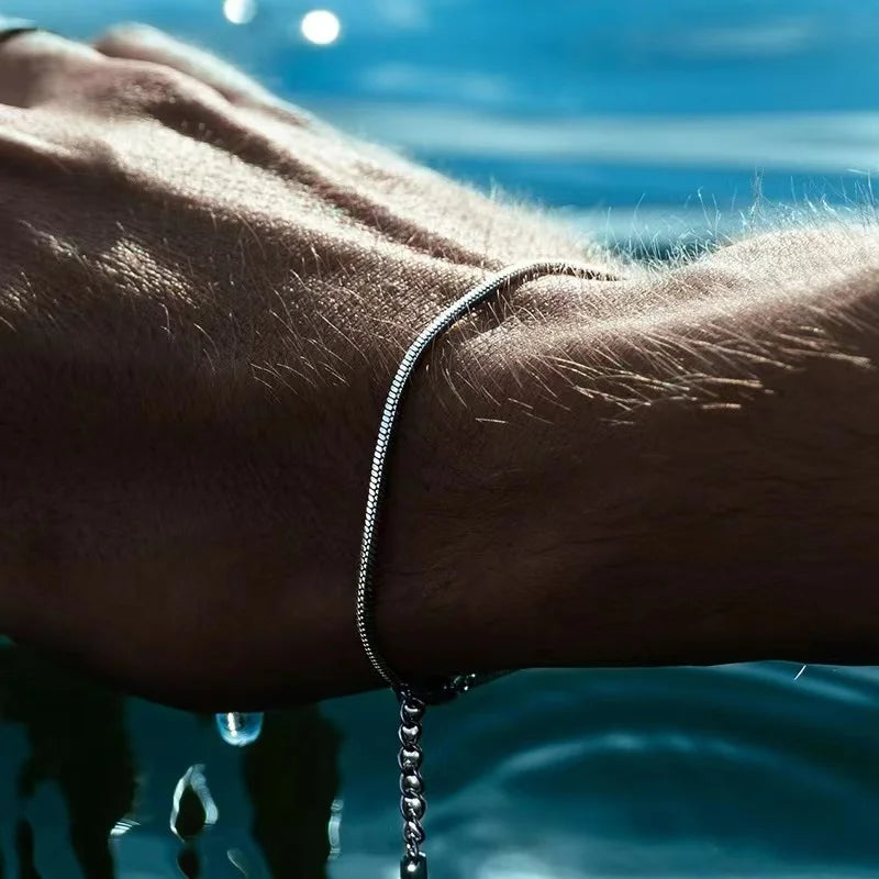 Simple MEN Stainless Steel Square Snake Bone Chain Bracelet Hip-Hop Jewelry Trendy Party Accessories Bracelet