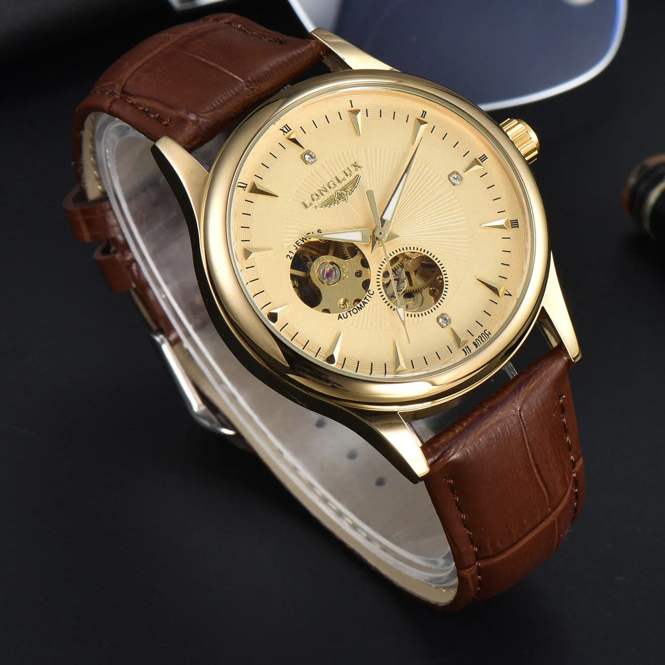 Longlux relógio automático estilo elegante atacado relógios de pulso mecânicos esqueleto roma à prova dwaterproof água relógio masculino presente