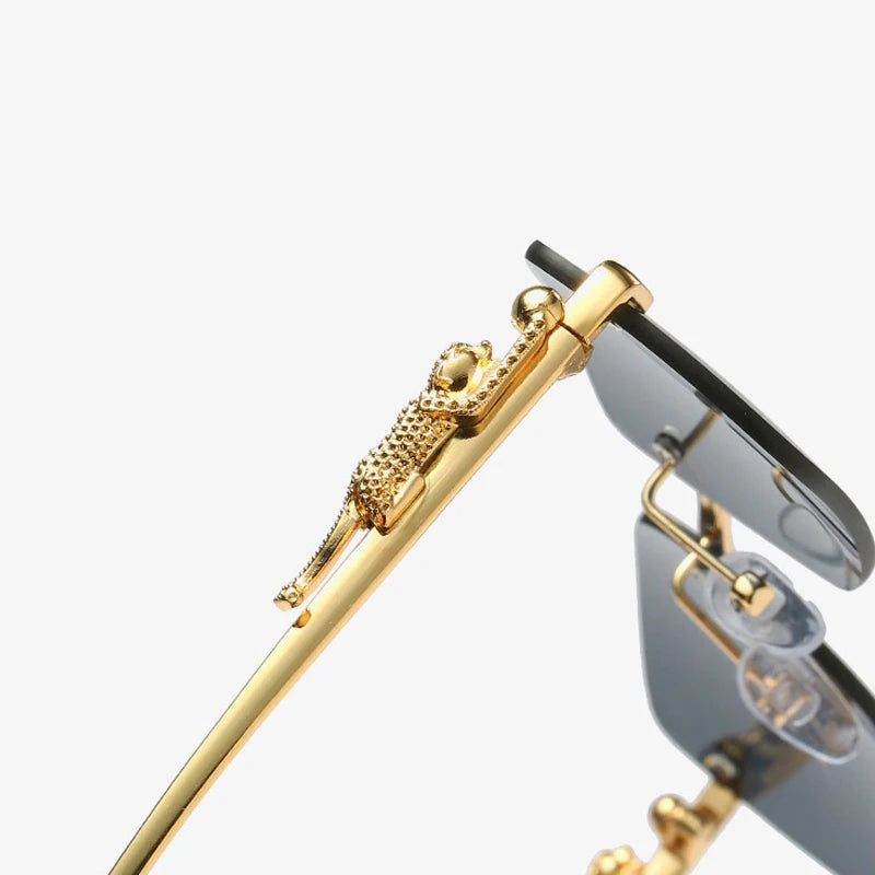 Gold Black Rectangular Sunglasses With Metal Hinge Rimless Metal sunglasses Summer fashion Travel Street Photo Sunglasses