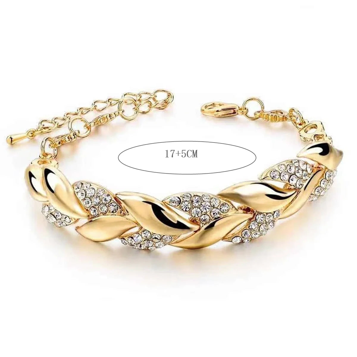 1PC Hip Hop Leaf Bracelet Women's Gold Twisted Shining Crystal Stone Pendant Bracelet Elegant Adjustable Chain Daily Jewelry