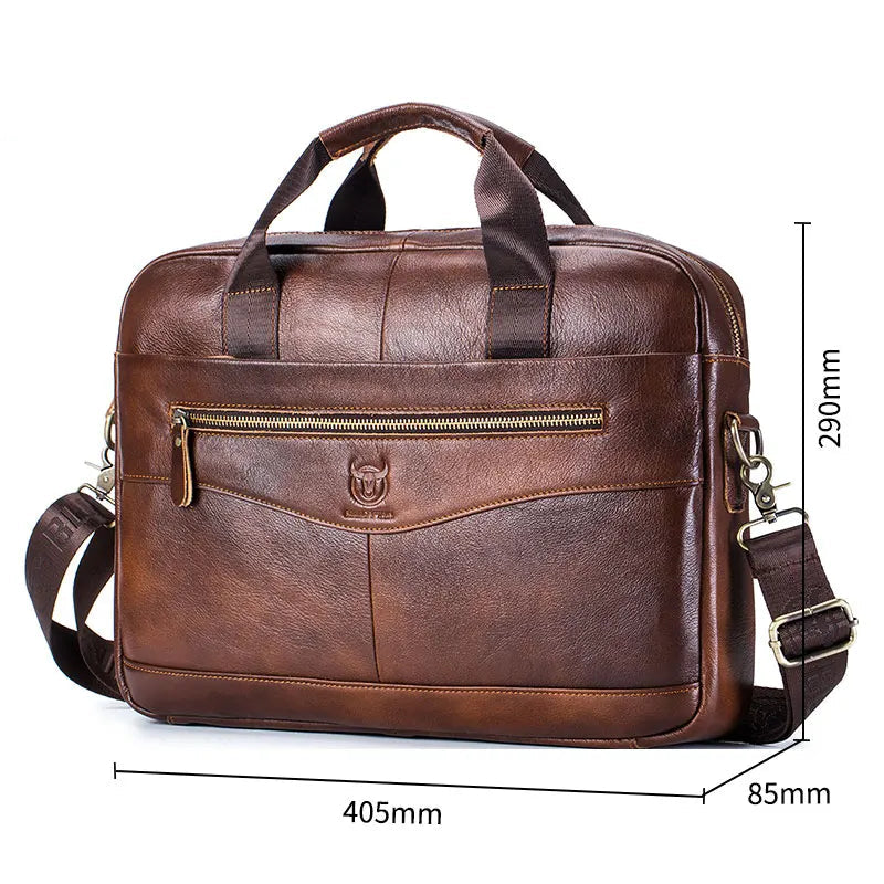 BULLCAPTAIN Briefcase Shoulder Messenger Bags Men's Genuine Leather 14-inch Laptop Bag's Men's Briefcase Office Business Handbag