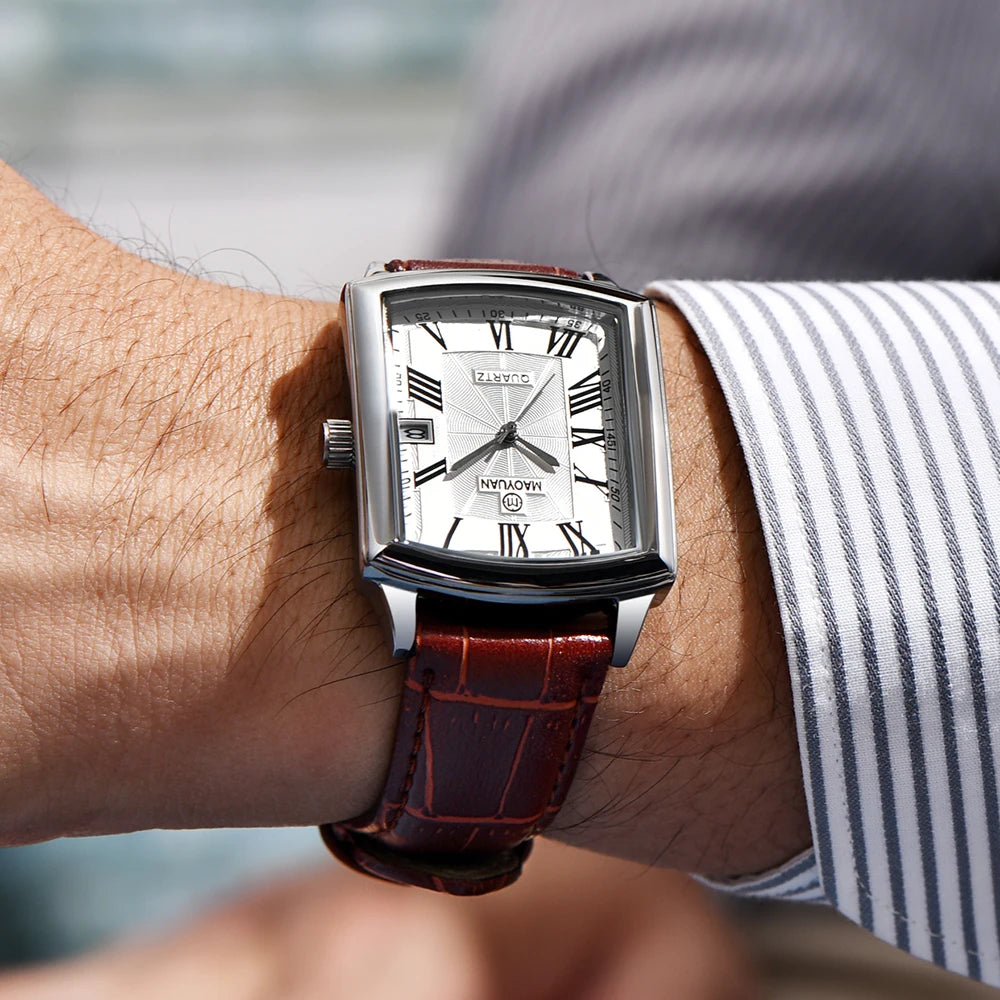 New Square European and American Casual Leather Quartz Watch Waterproof Sports Calendar Roman Digital watches for man