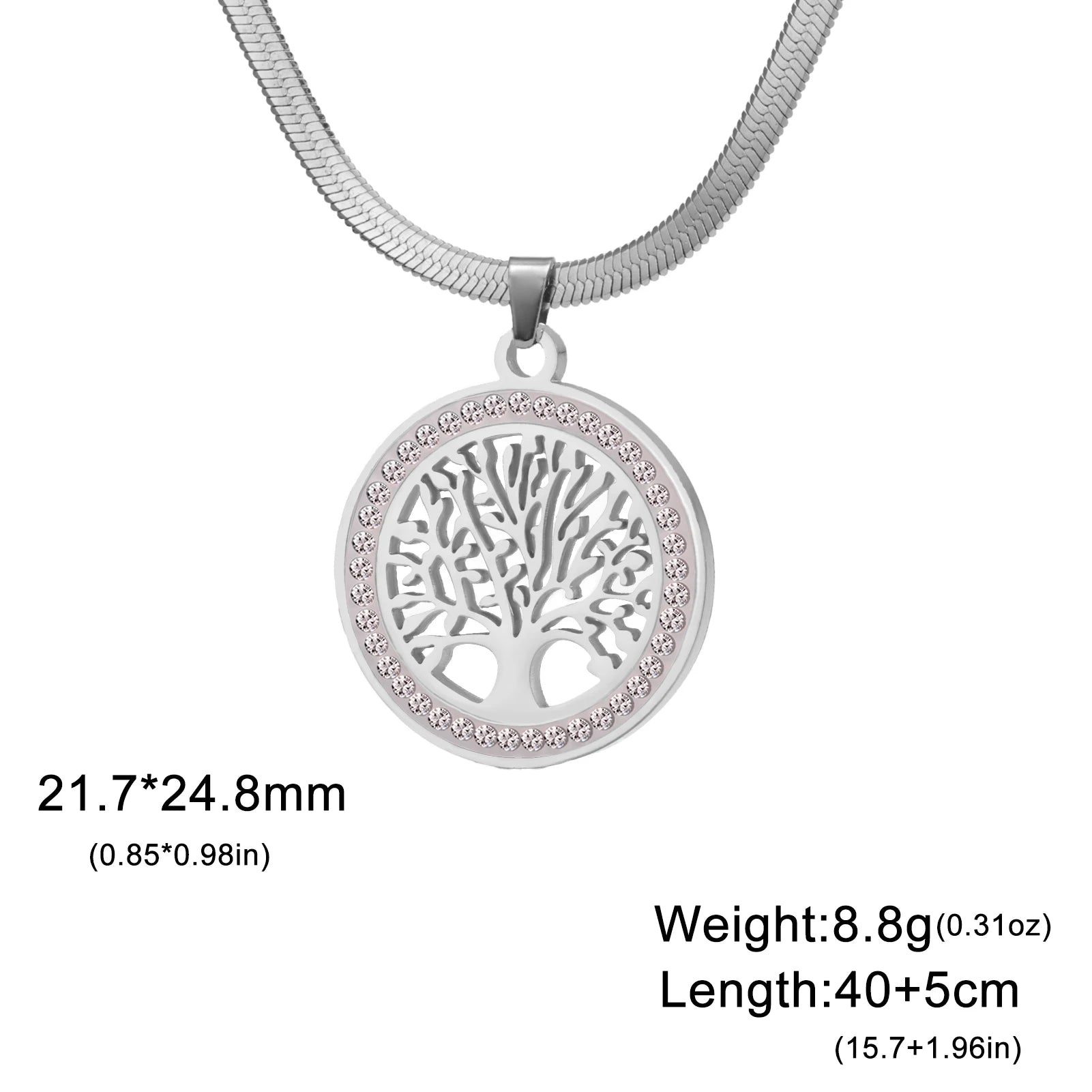 Lemegeton Zircon Tree of Life Necklace Women Stainless Steel Jewelry Round Charm Lucky Accessories Party Valentine's Day Gifts